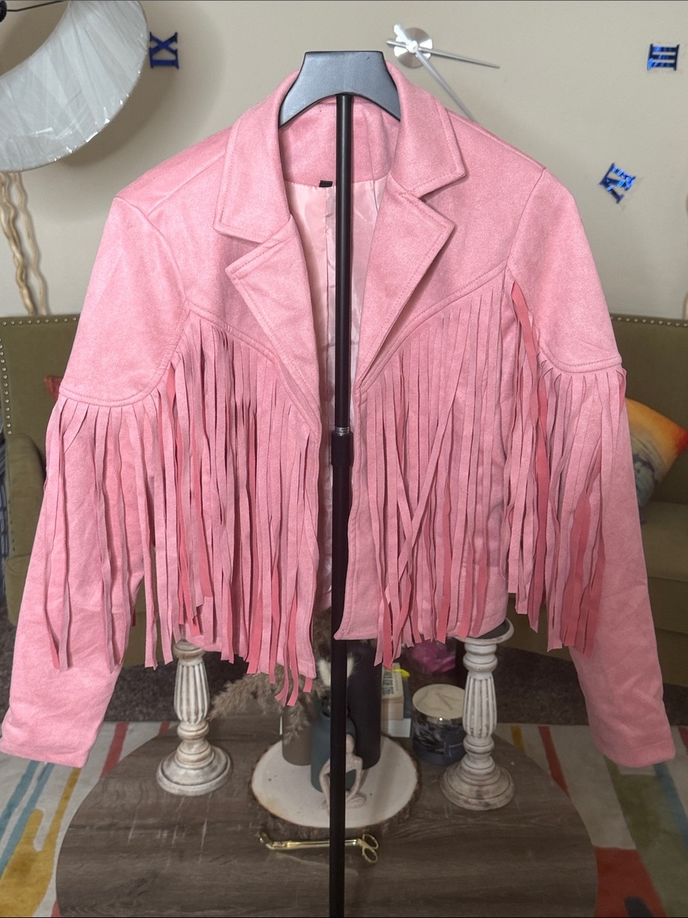Pink Fringe Jacket - Women's Stylish Fringe Coat